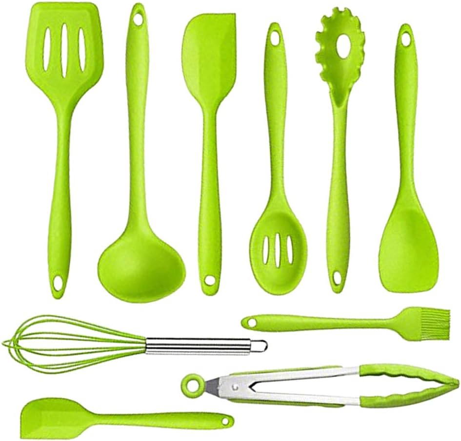 10 Pcs Silicone Kitchen Utensils Set+ High Temperature Kitchen with Environmental Protection Easy to Clean (Green)
