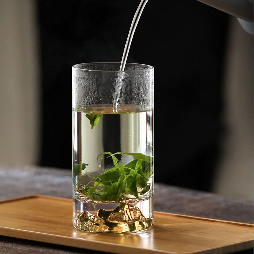 Bicchiere Bicchiere Bicchiere Acqua Estate Famiglia 12 Once Tazza da tè Bolle tè Verde Tazza Dritta Design ad Alto Colore Golden Mountain Cup(Oro)