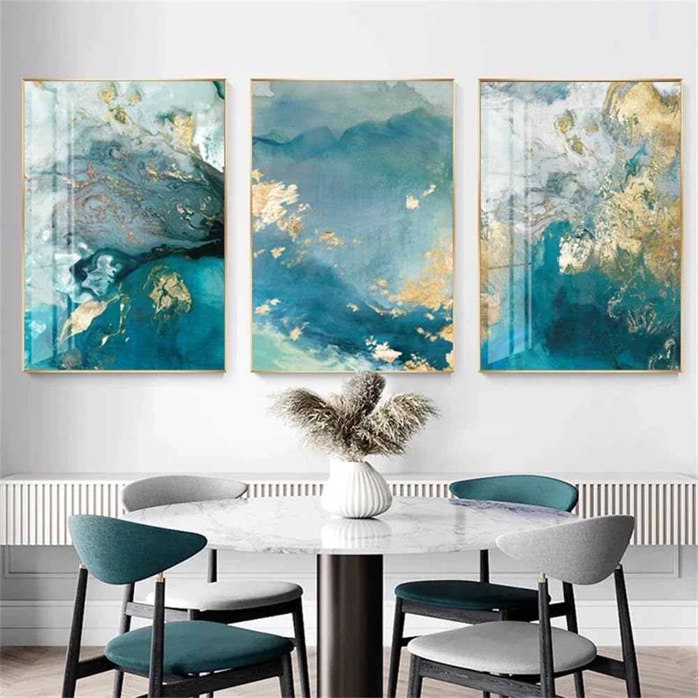 WUHBCZ Wall Posters-Abstract Green Golden Foil Posters Pictures Modern Minimalist Canvas Painting Wall Art for Living Room Kitchen Office Home Decor-40 * 60cm/3PCS (No Frame)