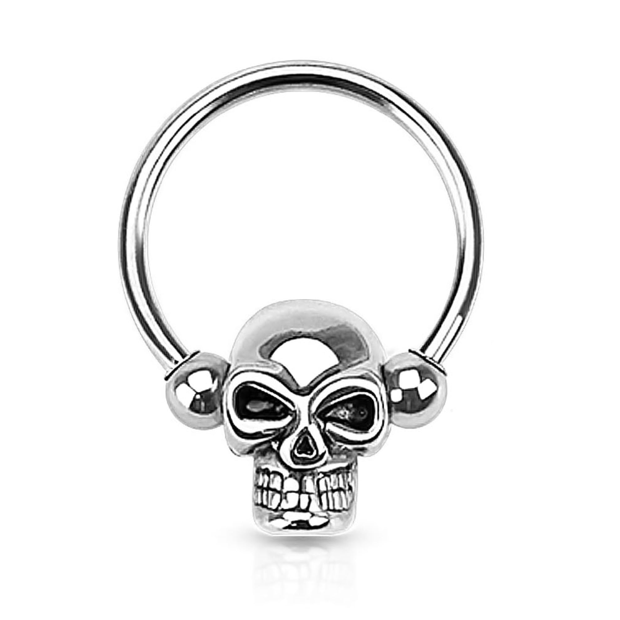 Forbidden Body Jewelry Surgical Steel Skull Captive Bead Ring Hoops, Skull Septum Ring, Nipple Ring, CBR 14G-16G (Sold as Set or Single)