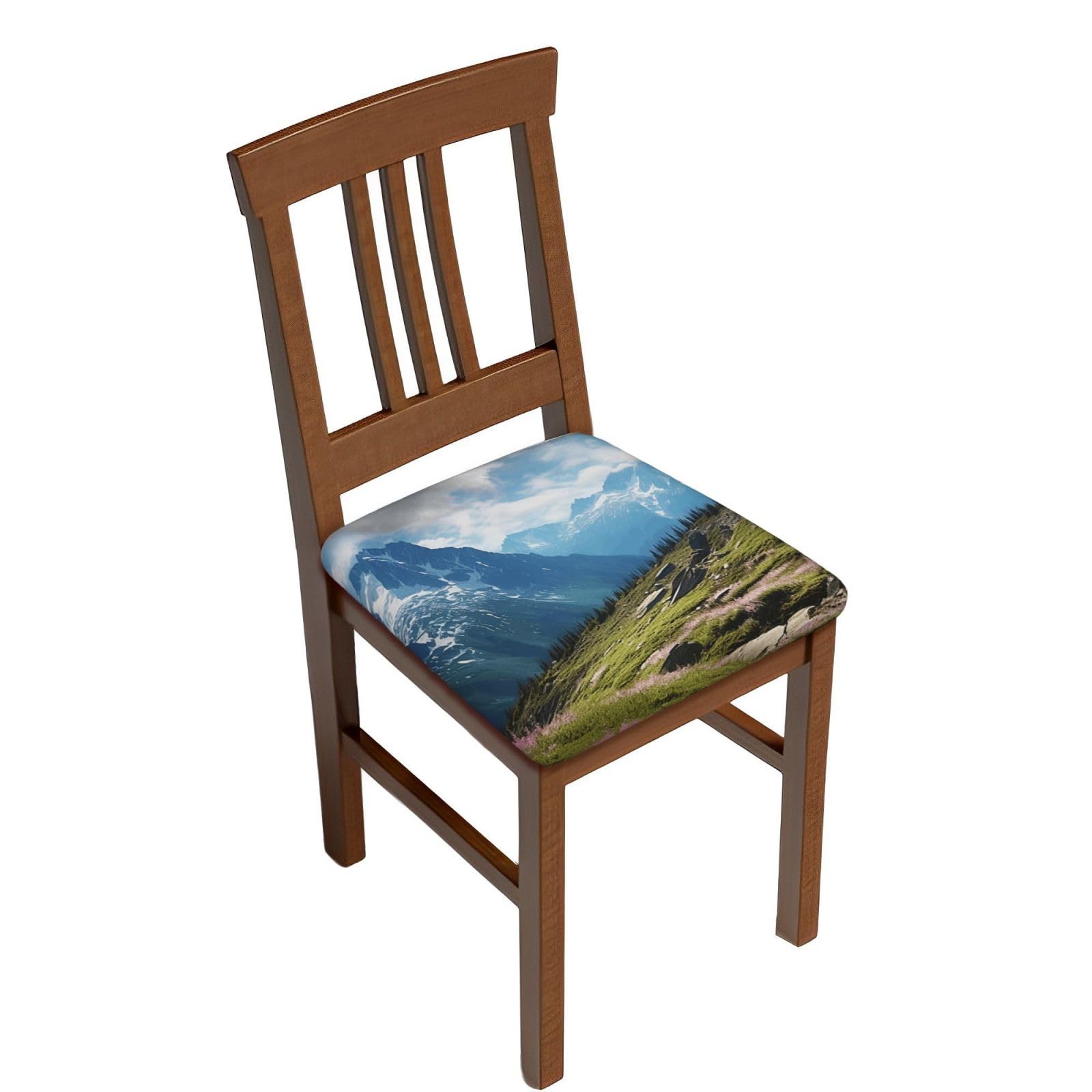 DWVTSLH Mountains Bar Stool Covers Square, Four Pieces High Elastic Soft Seat Cushion Cover Protector Washable Barstool Slipcovers Nonslip Replacement Square Bar Chair Covers
