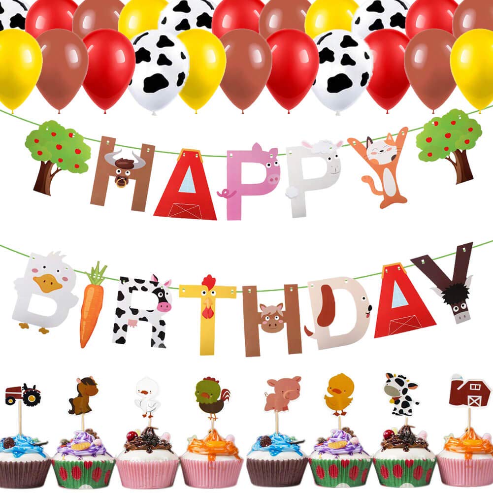 Buy Farm Animals Banner, Barn Farm Animal Cupcake Toppers, Cow Farmhouse Barnyard Theme Baby