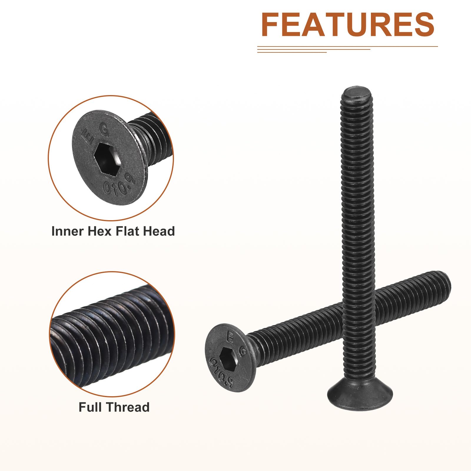 DTGN M4-0.7x45mm Flat Head Socket Cap Screws, 50 Pack Hex Socket Flat Head Screws Carbon Steel Black Oxide, Full Thread - Image 4