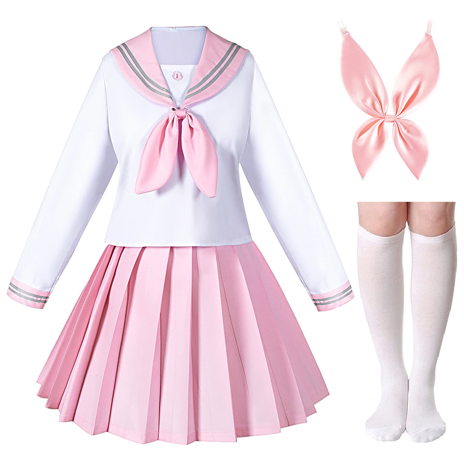 ElibelleClassic Japanese Anime School Girls Pink Sailor Dress Shirts Uniform Cosplay Costumes with Socks Hairpin set