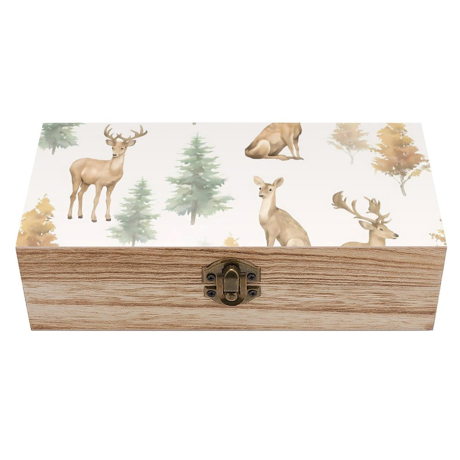 HLBSDM Rustic Deer in Forest Retro Wooden Storage Box Jewelry Art Gift Boxs Decorative Keepsake Boxes