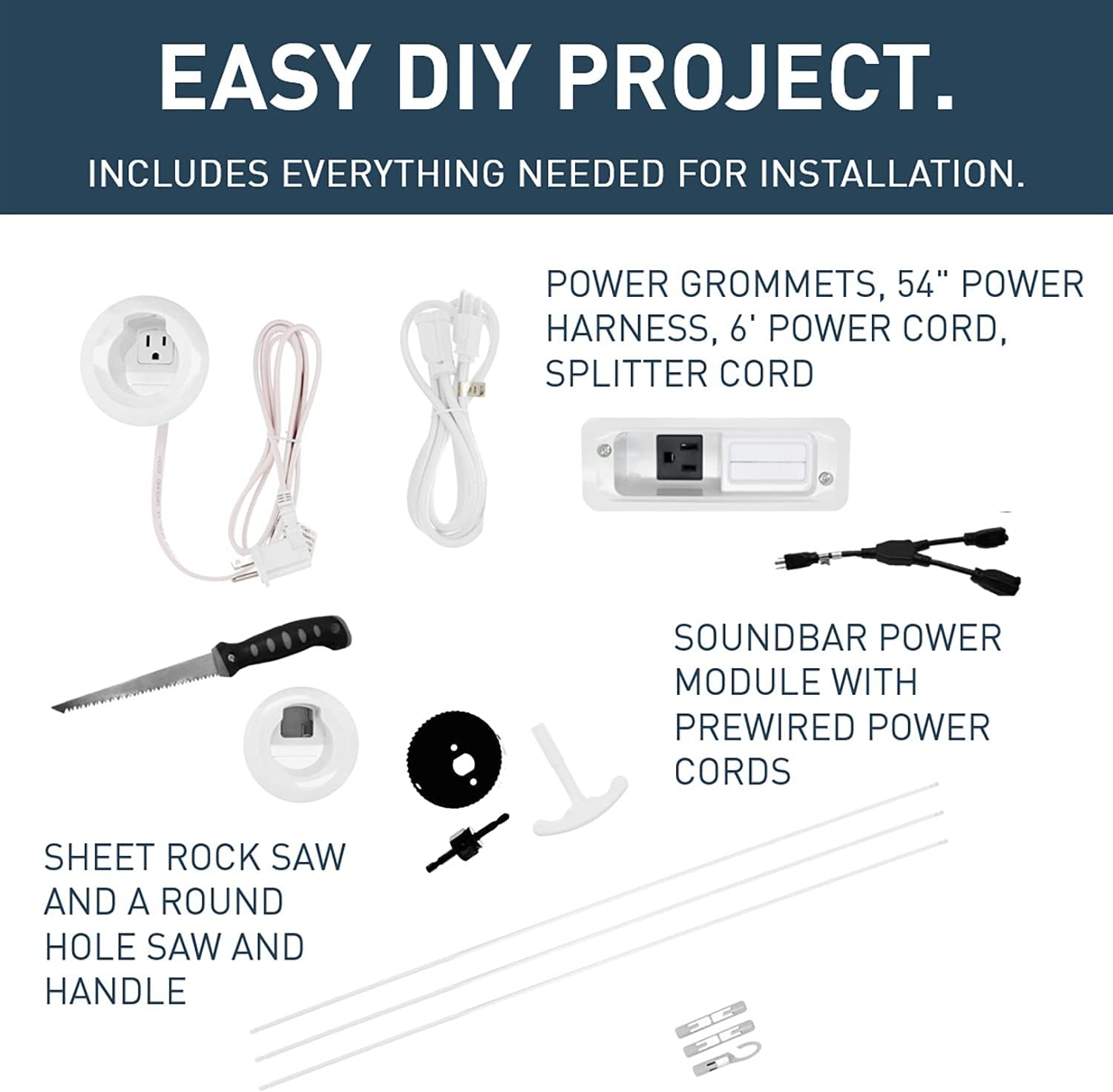 Legrand Wiremold WMC801 In Wall TV Power and Soundbar Grommet Kit, Cable Management Kit, Mounting Brackets and Hole Saw Included, White (1 Pair)