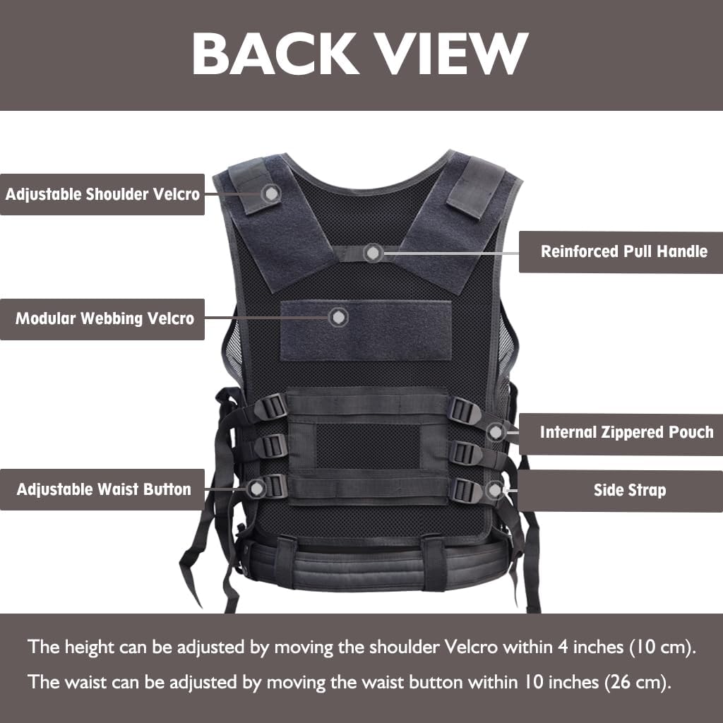 SAMSIER Airsoft Vest Adult Adjustable S-XXXXL, Tactical Vest for Men Lightweight Breathable 600D Nylon, Youth Combat vest for Paintball Training Black