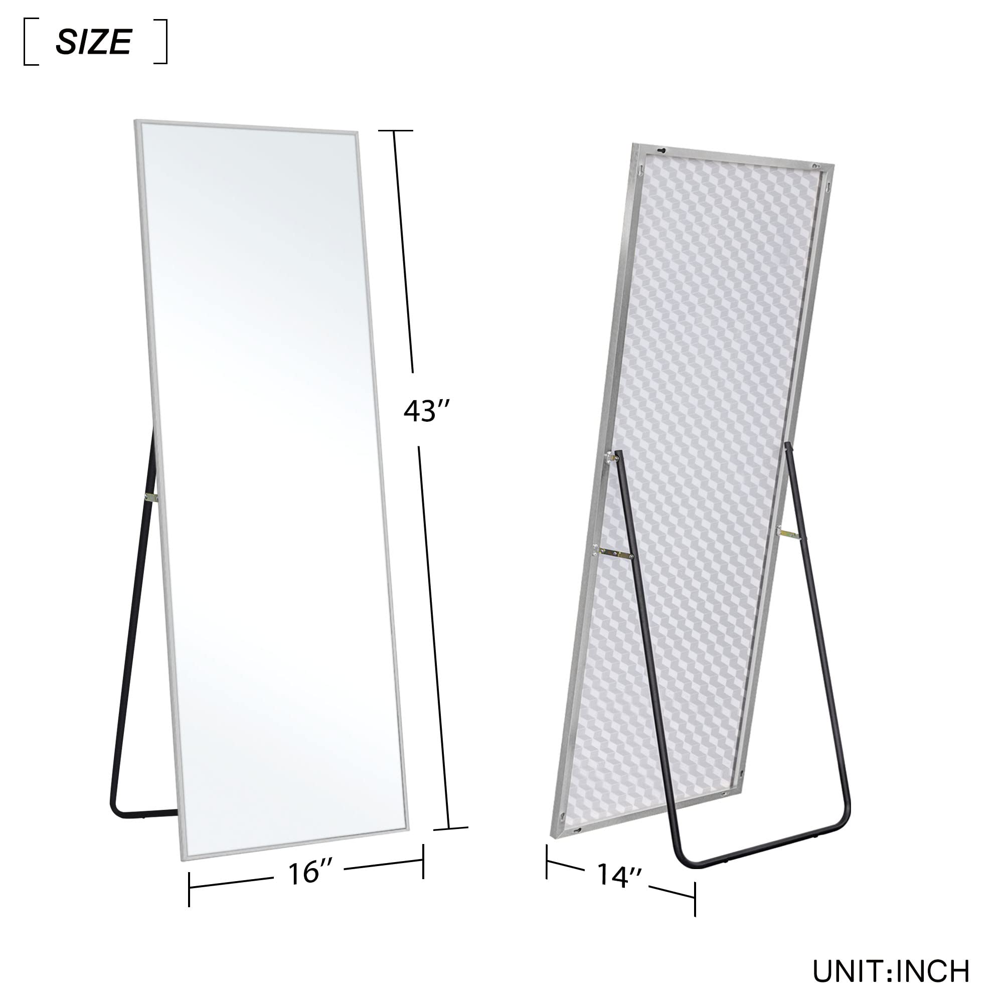 NeuType 43"x16" Full Length Mirror with Standing Holder Aluminum Alloy