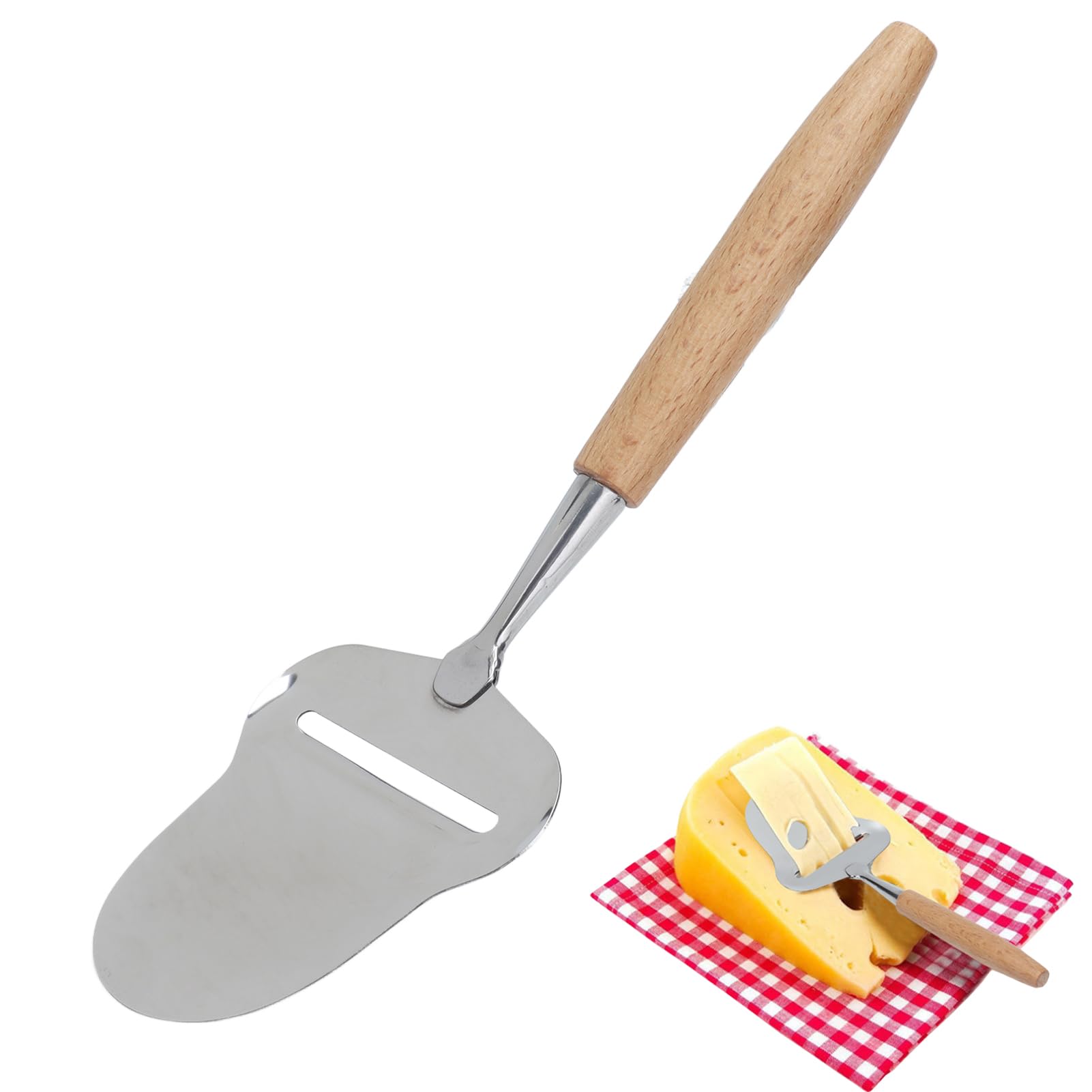 Gsycle 2PCS Cheese Slicer, Stainless Steel Cheese Cutter Cheese Spatula Adjustable Thickness Cheese Planer with Wood Handle for Cheese