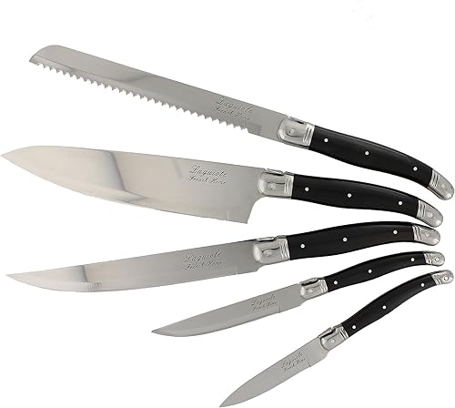 French Home, LLC Laguiole - Juego de cuchillos de cocina (5 unidades), color negro