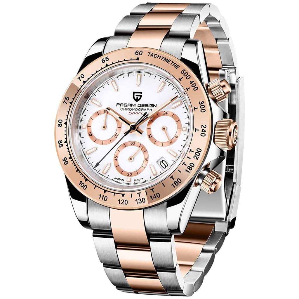 Pagani Design Classic Men's Quartz Watch Japan VK63 Movement Ceramic Bezel Stainless Steel Waterproof Business Sport Chronograph Date