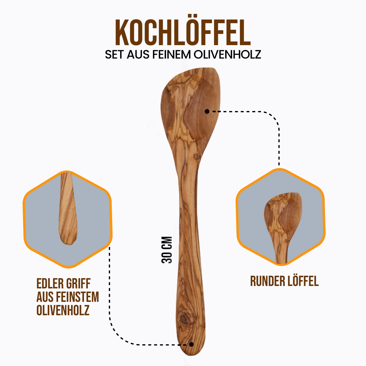 Koklepelset, Olijfhout - Handgemaakt set uit houten kooklepel en bakspaan als individueel cadeau