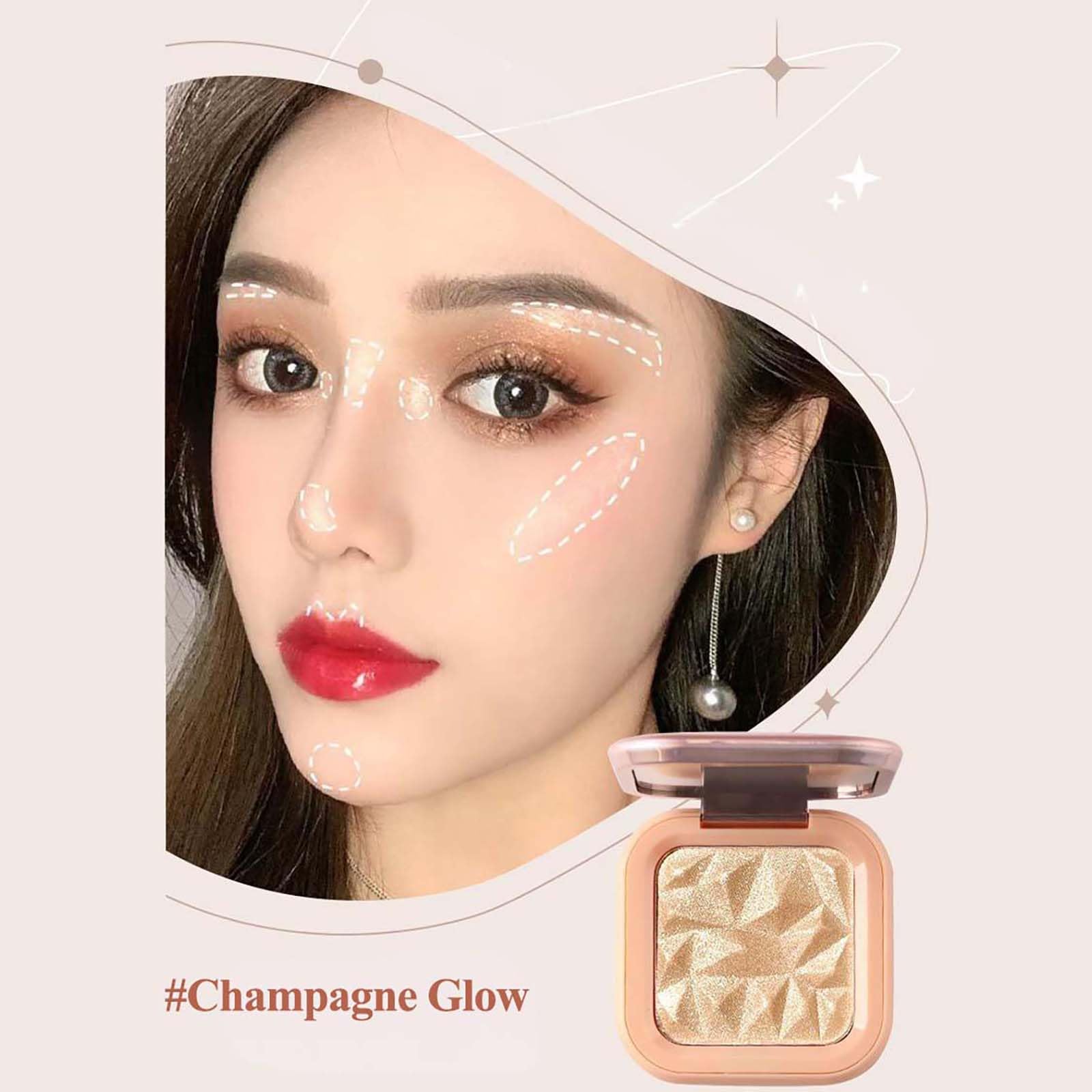 Champagne Glow Highlighter Powder with Brush, Silky Smooth Face Highlighter Makeup - Image 2
