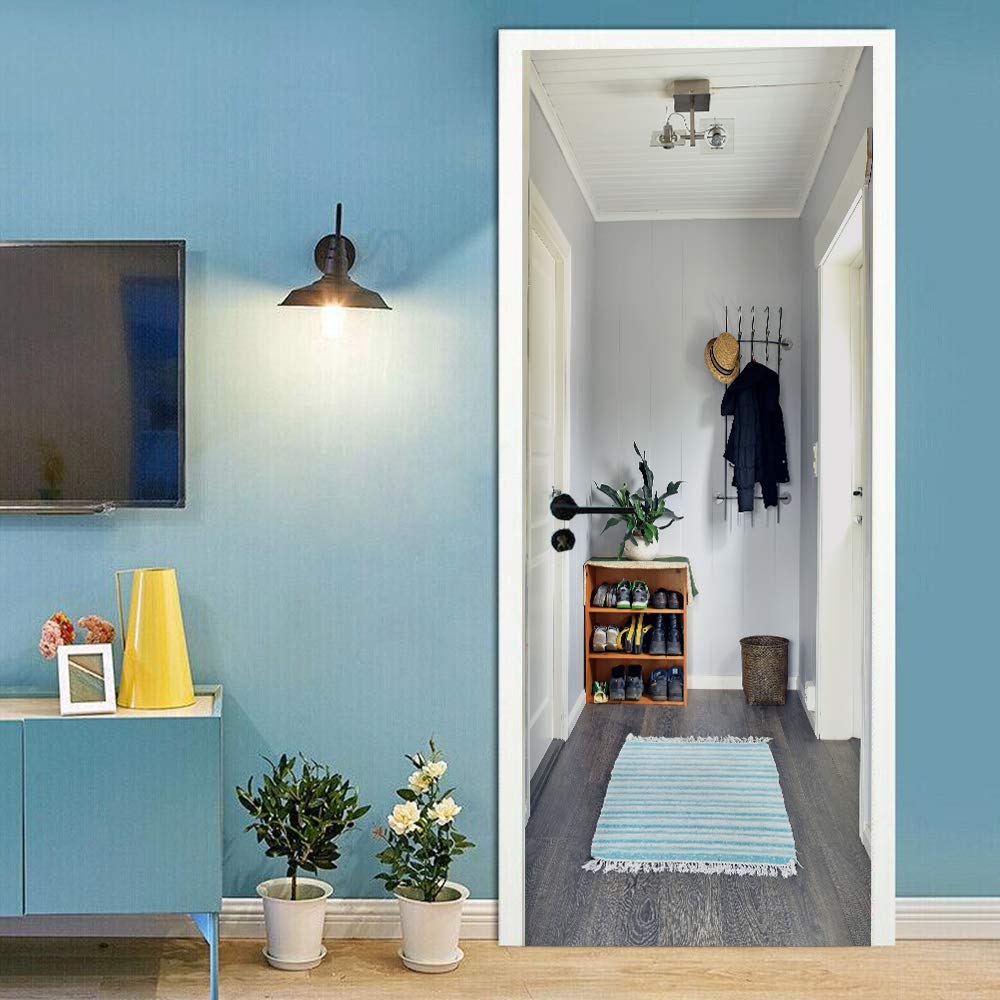 Sticker de porte trompe l'oeil 88x200cm papier peint imperméable pour intérieur