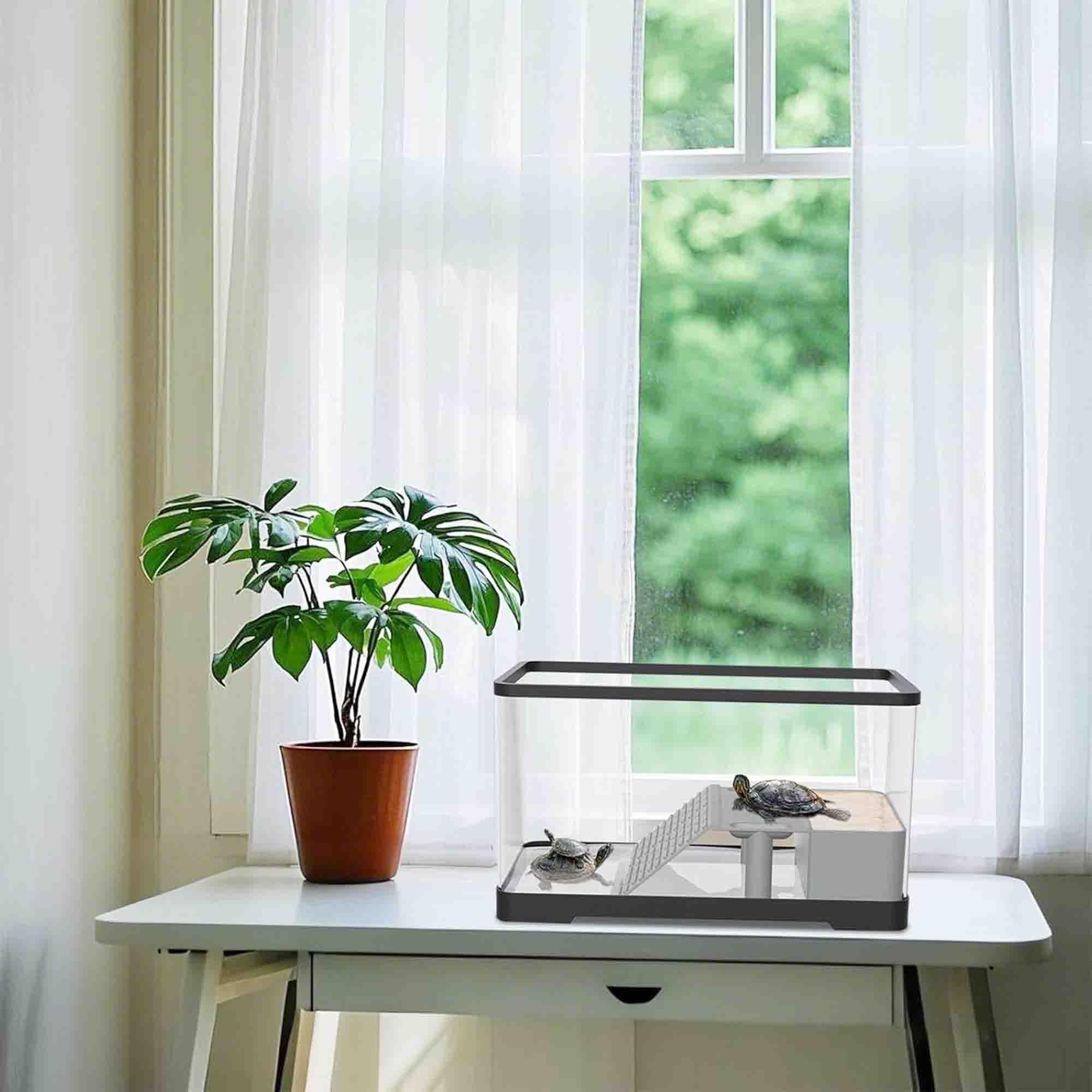 Terrarium Dla żółwi, Akrylowe Akwarium Dla żółwi Z Platformą Do Wypoczynku, Rampą, łatwym Odpływem, Dla Małych żółwi