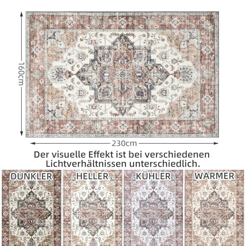 WONGS BEDDING Vintage Waschbarer Teppich Boho Kurzflor 160x230cm, Dunkelrot – Ansicht 2