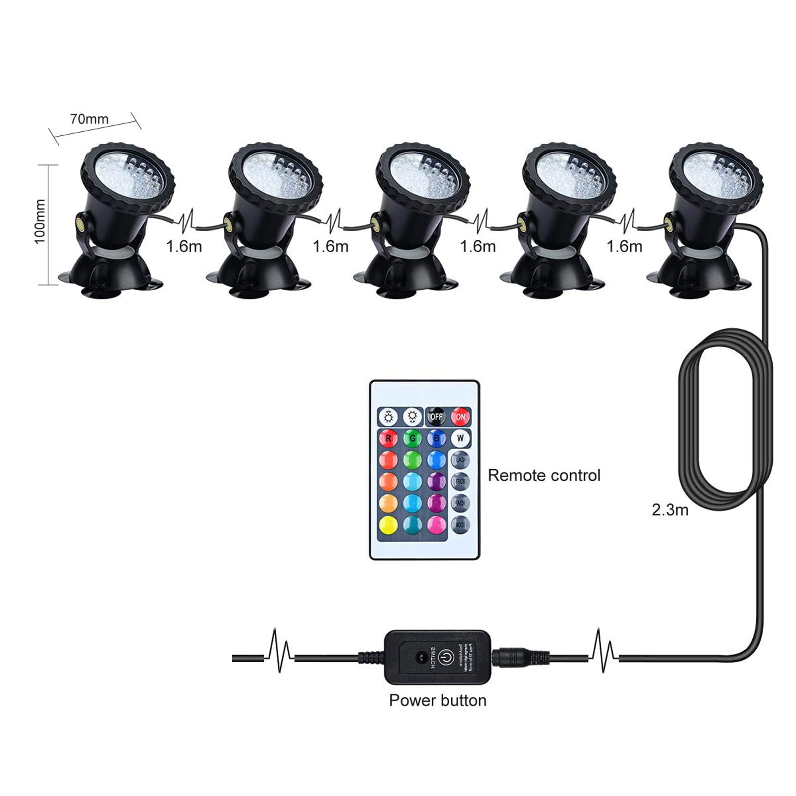 Pack De 4 Luces LED Sumergibles IP68 Con Control Remoto – 16 Colores, 3 Modos, Brillo Ajustable, Ideales Para Piscinas, Acuarios, Estanques Y Decoración De Fiestas