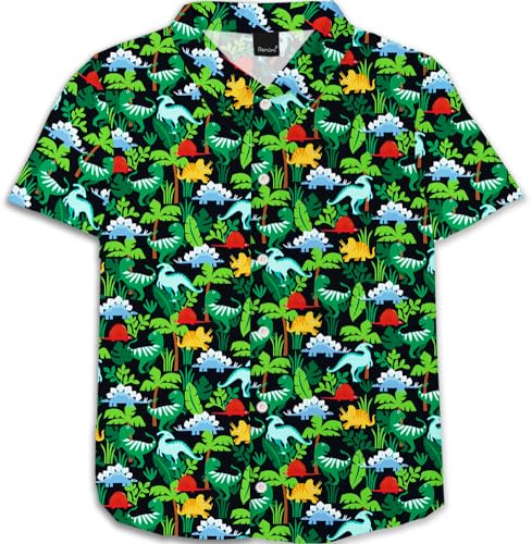 Image of Remimi Unisex Kids Hawaiian Button Up Shirt Boys Funny Print Aloha Beach Short Sleeve Tops 5-14 Years
