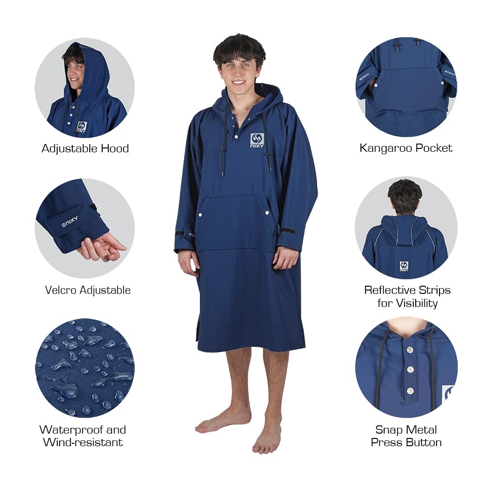 NIXY Changing Poncho - Waterproof, Wind-Resistant & Thermal Fleece Lined - Unisex, Lightweight & Packable - Ideal for Swimmers, Surfers, and Outdoor Enthusiasts
