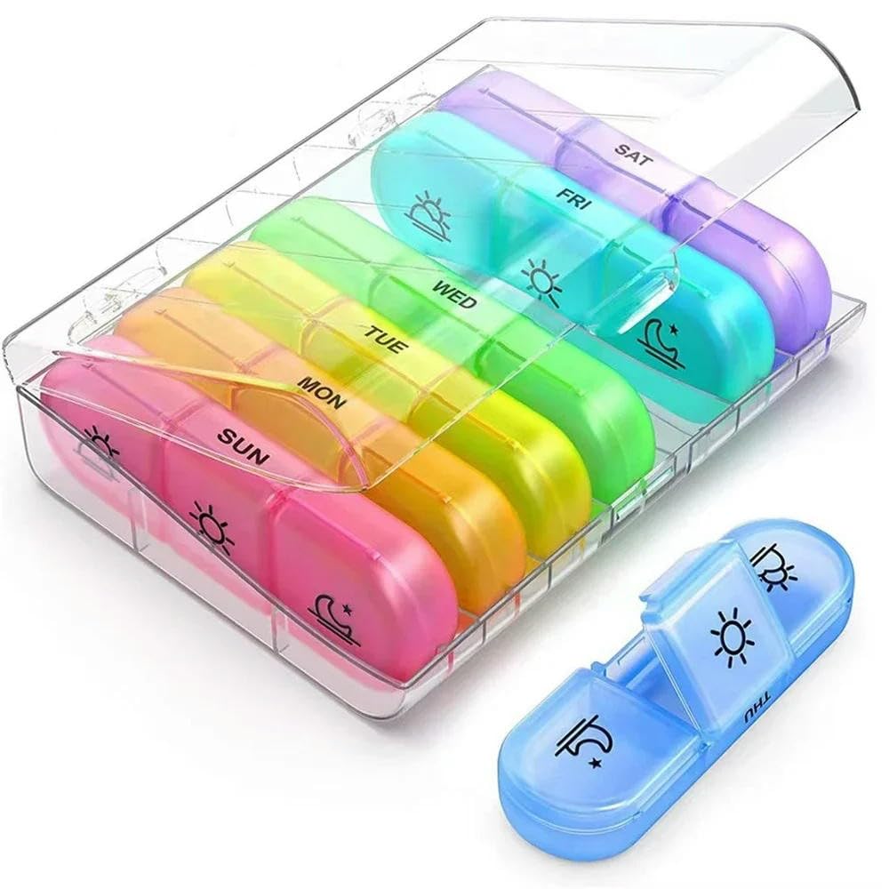 Organizer na tabletki, organizer na 7 tabletek na 7 dni, tygodniowy organizer na tabletki, 3 razy dziennie, przenośne pudełko podróżne, 7-dniowe etui na witaminy, suplementy diety, oleje rybie