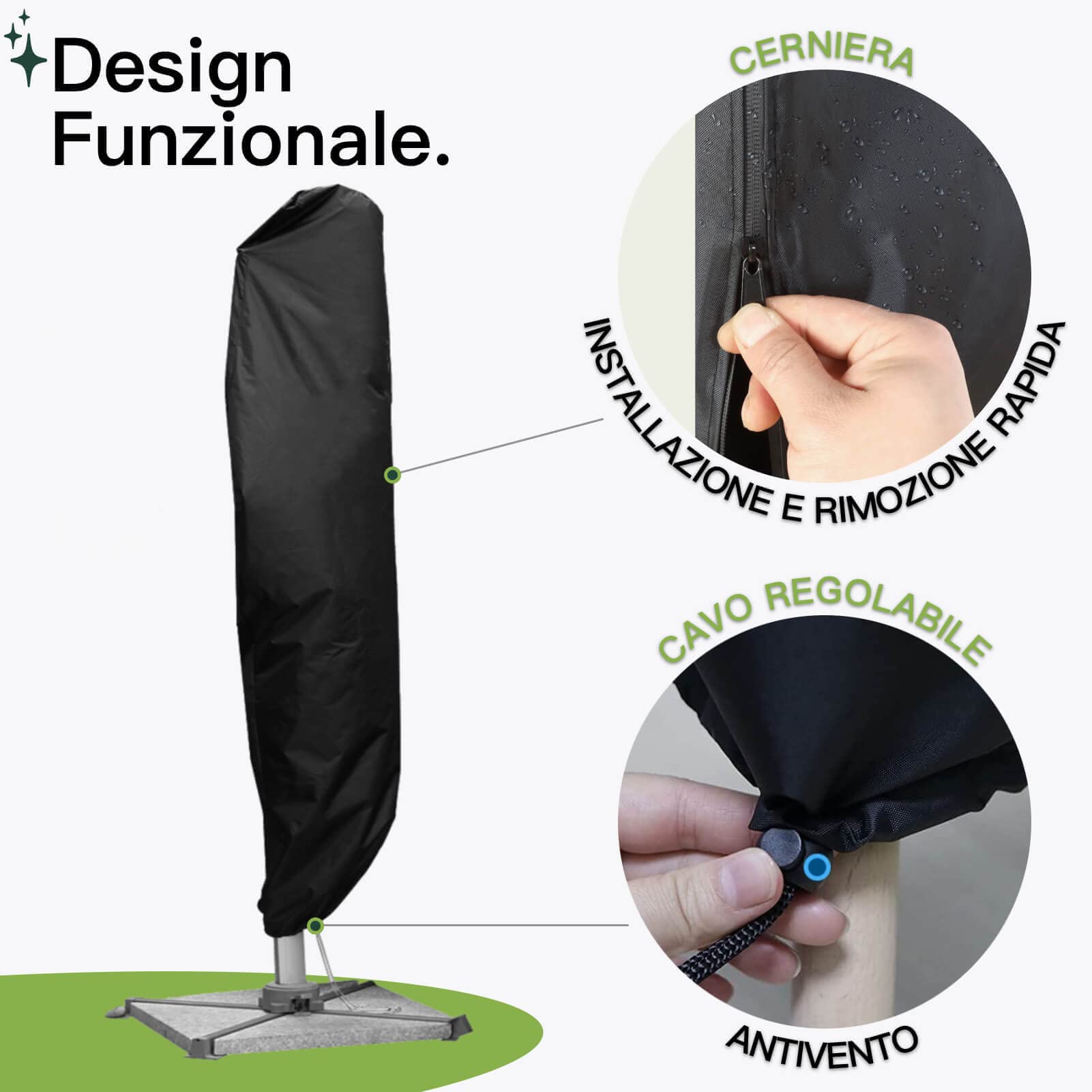 AWNIC Copri Ombrellone da Giardino Impermeabile, Resistente ai Raggi UV e agli Strappi Telo Ombrellone 3x4m Resistente allo Strappo Oxford Copertura Ombrellone da Giardino 265x40/70/50cm