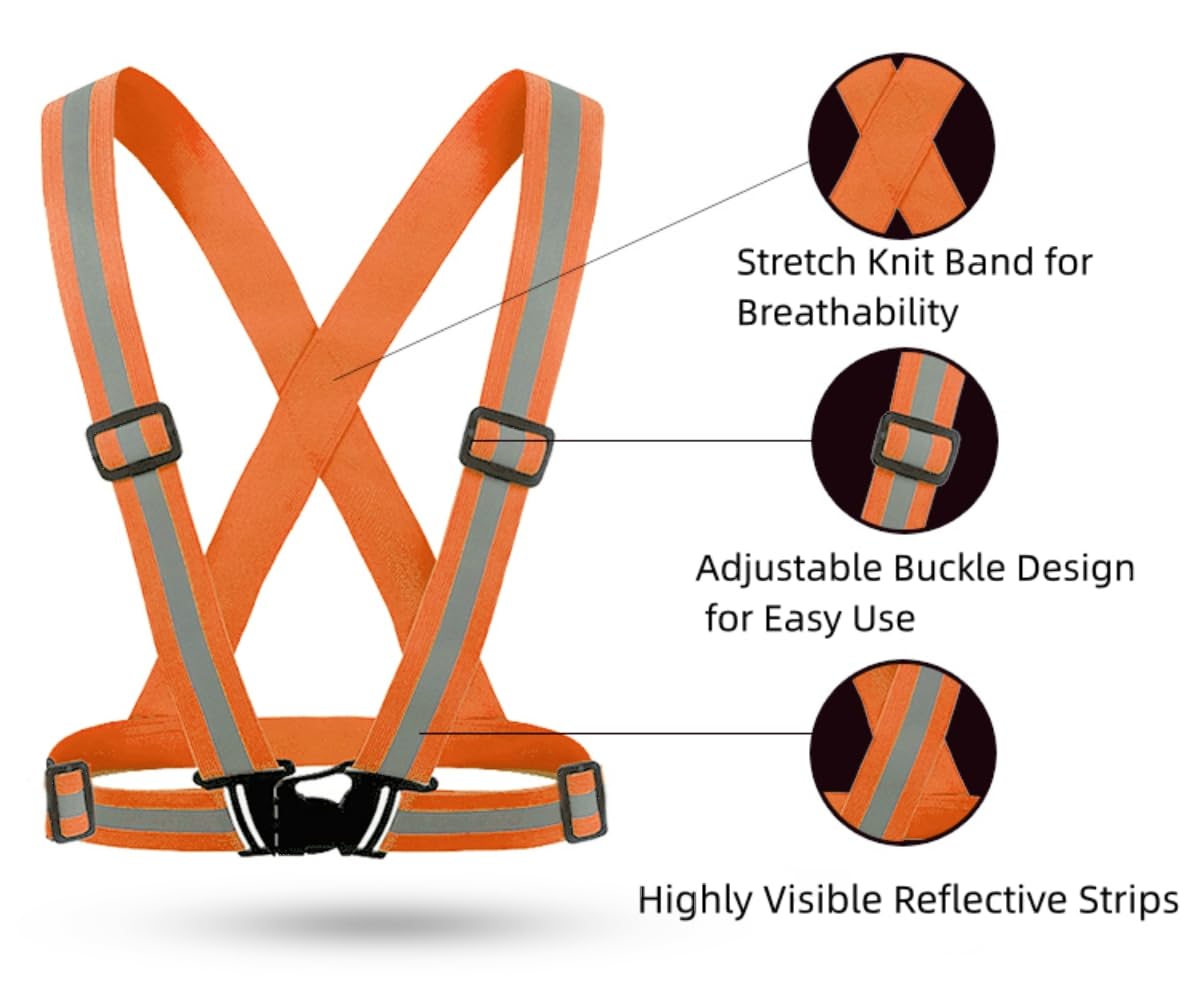 Chaleco reflectante elástico ajustable de 2 piezas con 4 cinturones reflectantes de alta visibilidad para correr por la noche, ciclismo, motociclismo, caminar, para hombres, mujeres y niños