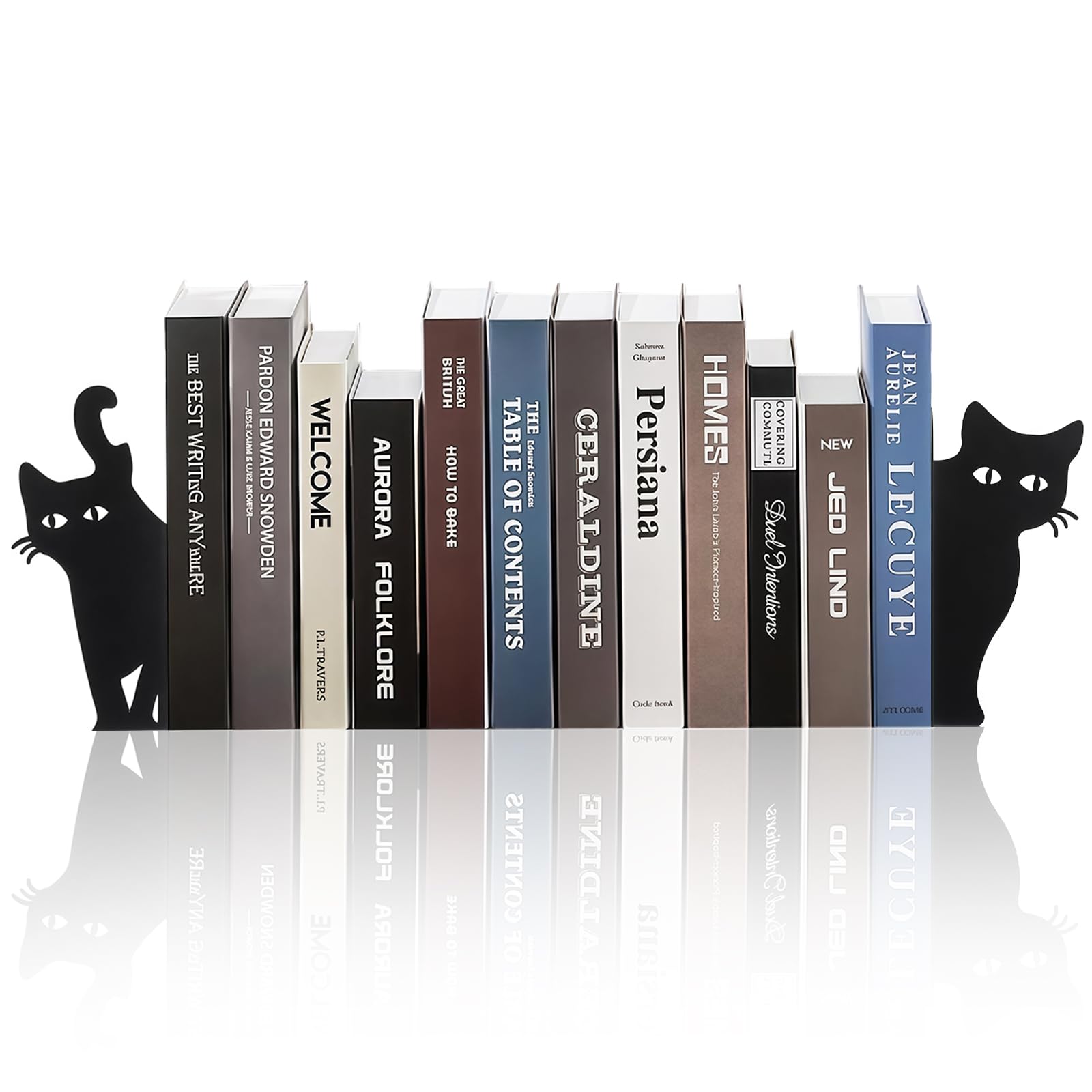 Spähende Katze Metal Metálica Set de sujetalibros con 2 Estilos, Sujetalibros para estantes, Sujetalibros Decorativos para Escritorio de Oficina en casa, Regalo para Amantes de Gatos y