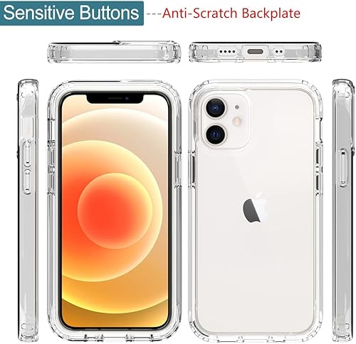 Miniatura 5 de Funda para iPhone 12 Mini con protector de pantalla de vidrio templado, suave 360 de cuerpo completo, a prueba de golpes, híbrida, transparente,