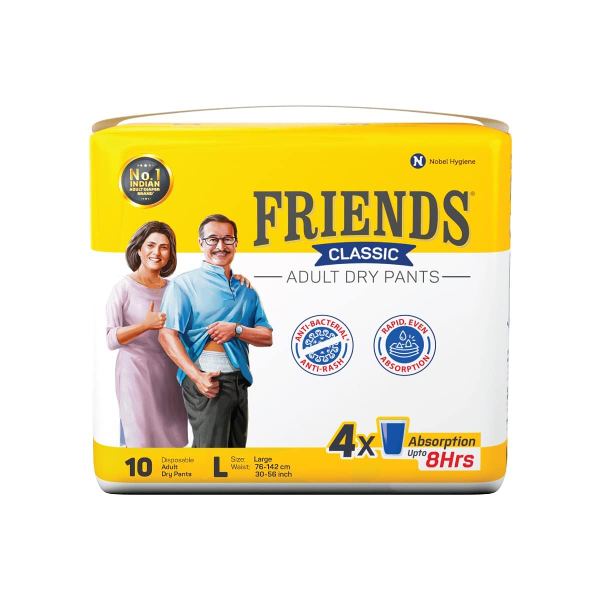 Adult Diapers Friends Classic Adult Diapers Pants Style -(PACK OF 1/10PIECES)(Large) with odour lock, Unisex, Leakproof, Elastic Waist and Anti-Bacterial Absorbent Core - Waist Size 30-56 inch; 76-142 cm SOLD BY VERMA TRADERS-picture-11