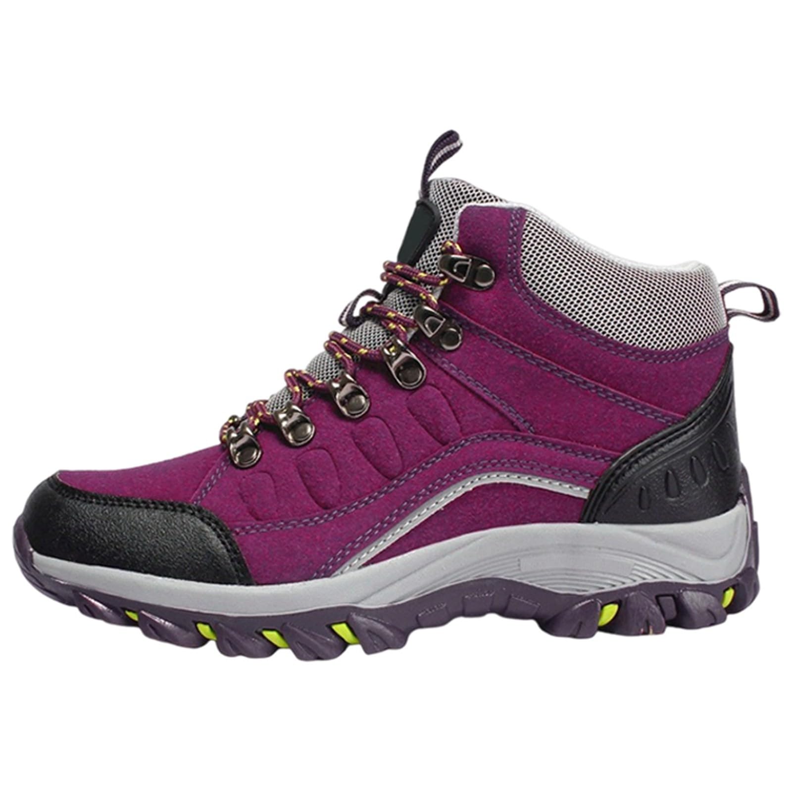 Botines senderismo Altos Mujer impermeable antideslizante, zapato Trekking Montaña suela dentada aislada, 3 colores azul púrpura rojo para caminar, camping al aire libre