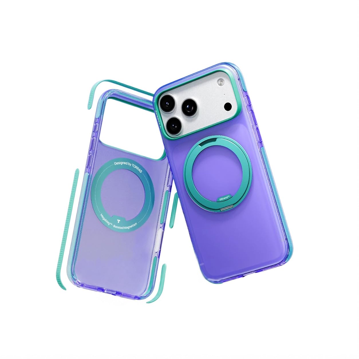 Photo 1 of TORRAS O3 Hue for iPhone 17 Pro Case,4X Military-Grade Air Drop Protection with Shockproof Airbag Bumper,360 Strong Magnetic Stand Compatible with MagSafe,Colorblock Aesthetic 6.3 inch,Indigo Blue