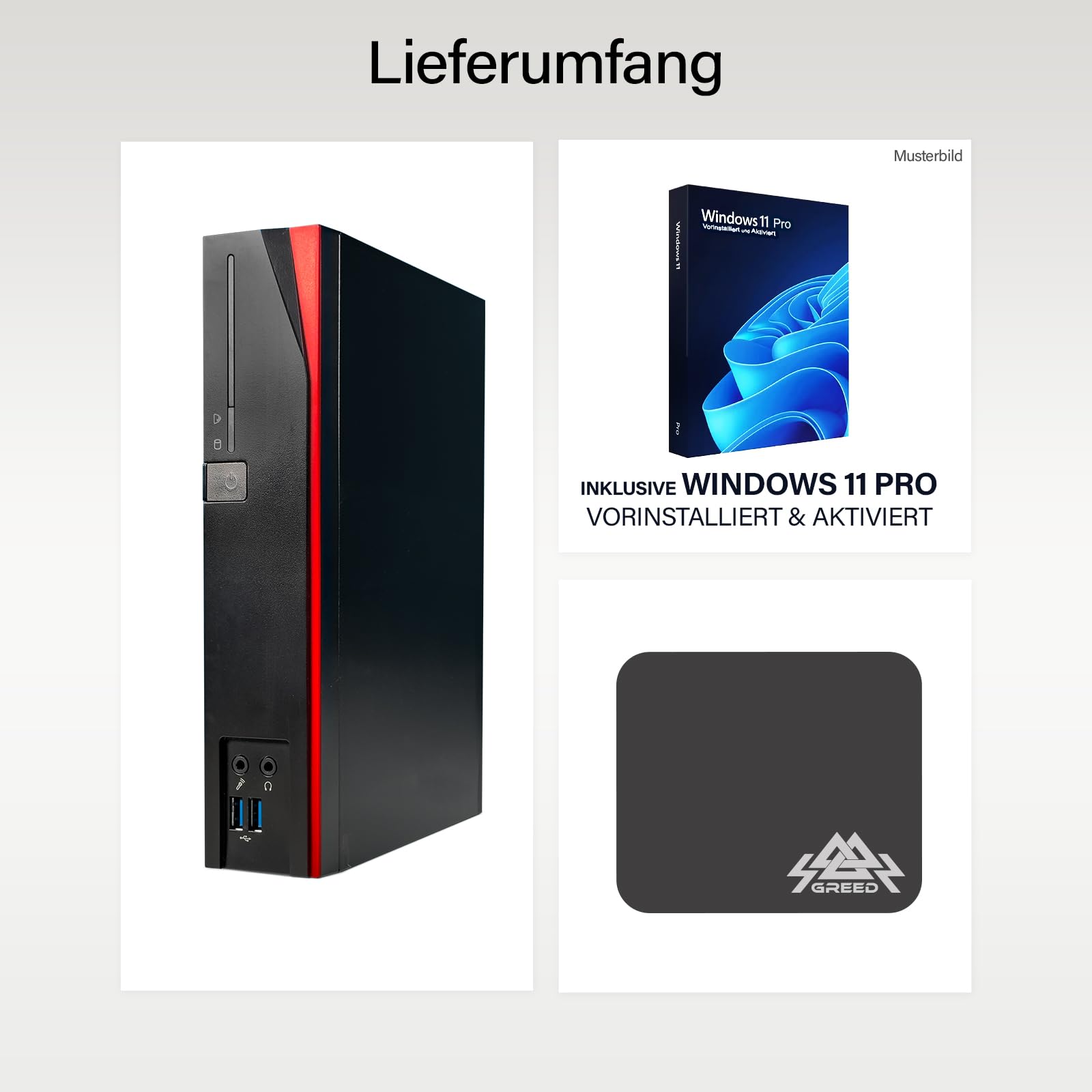 Fujitѕu - Schneller Mini PC mit Intel Quad Core - Silent Desktop Computer + Multimedia Rechner bis zu 2,8 GHZ - 8GB DDR4 RAM - 128GB SSD - inkl Win 11 Pro + Grееd Mousepad