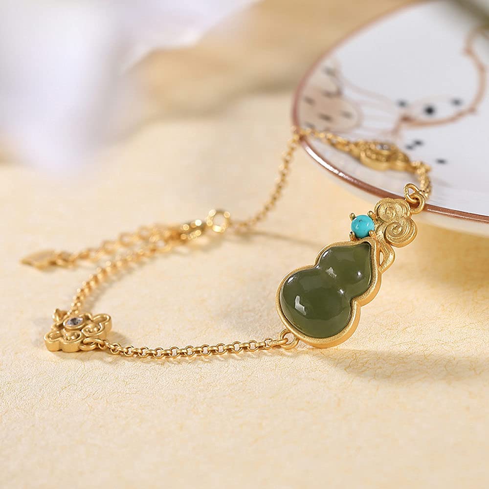 Girls Accessories Bracciale in Argento Sterling 925 Vintage per Donna Semplice Dorato Giada Zucca Gioielli Classici Fascino Spiaggia Estiva Birthday Gift
