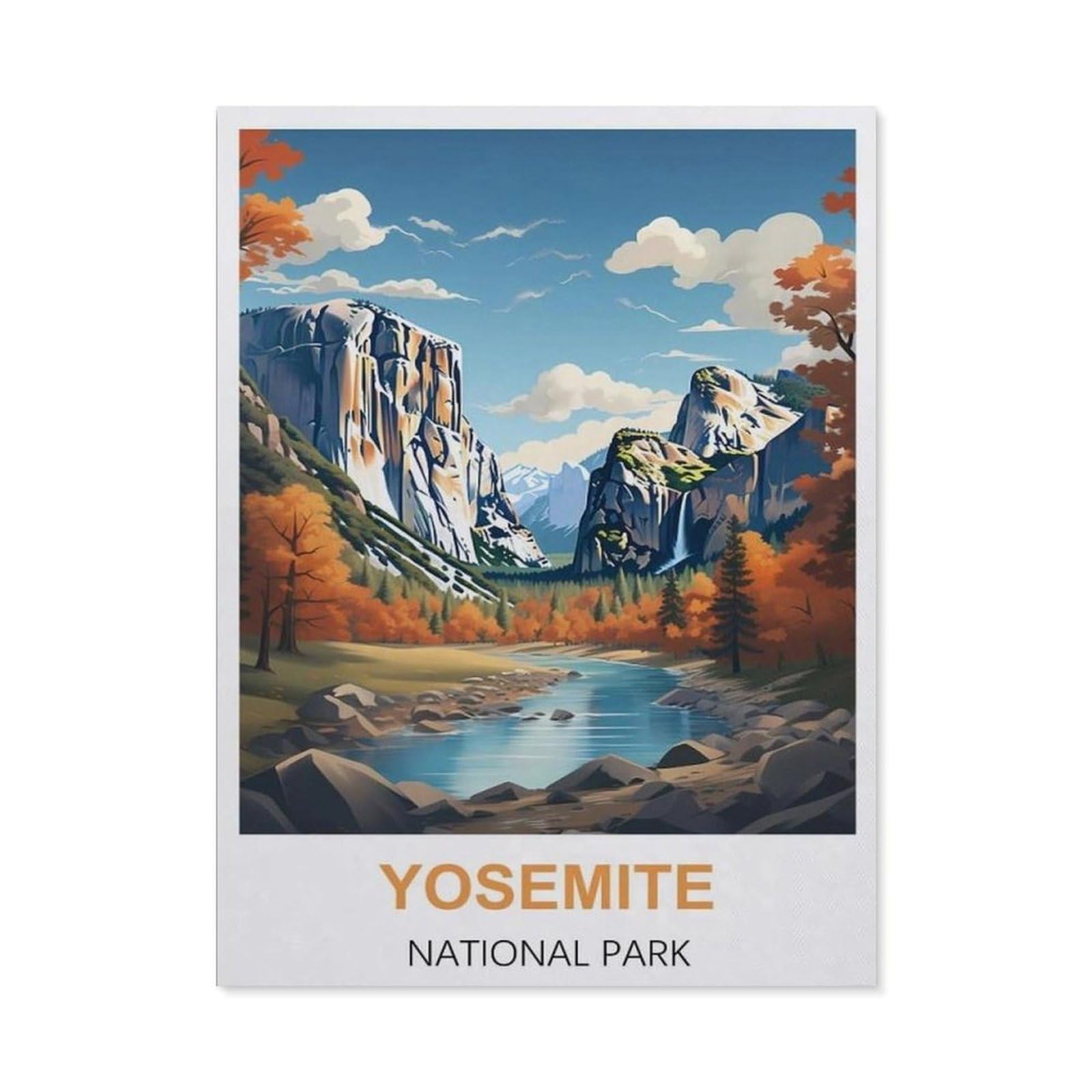 BEAYODKP DIY 5D Diamond Painting，Yosemite National Park Vintage Travel Posters，Round Diamond, Used for Room Decoration（30 x 40 cm/11.81 x 15.74 inches）-BZ39