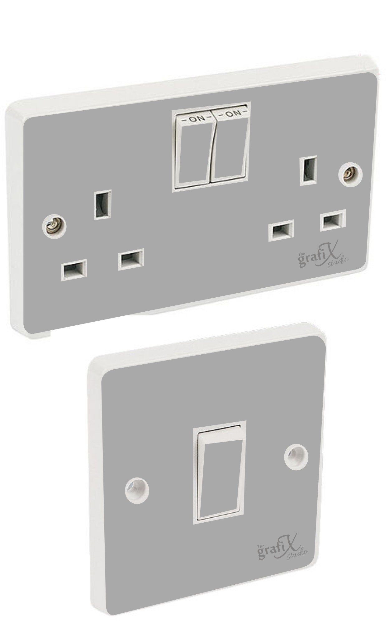 the grafix studio Silver Gloss Light Switch & Double Socket Sticker Vinyl/Skin cover