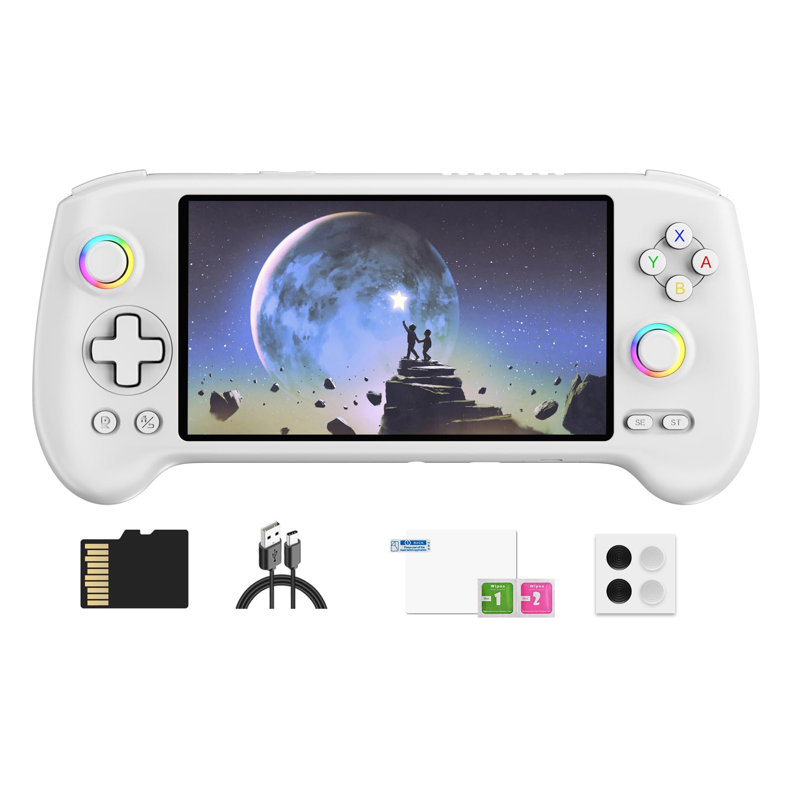 Doriteney RG557 Handheld Video Game Console Android 14 Gaming Console RG557 5.48" AMOLED HD Screen 256GB Game Card Game Player RG557 Support RGB Lighting 5500mAh Battery RG557 White