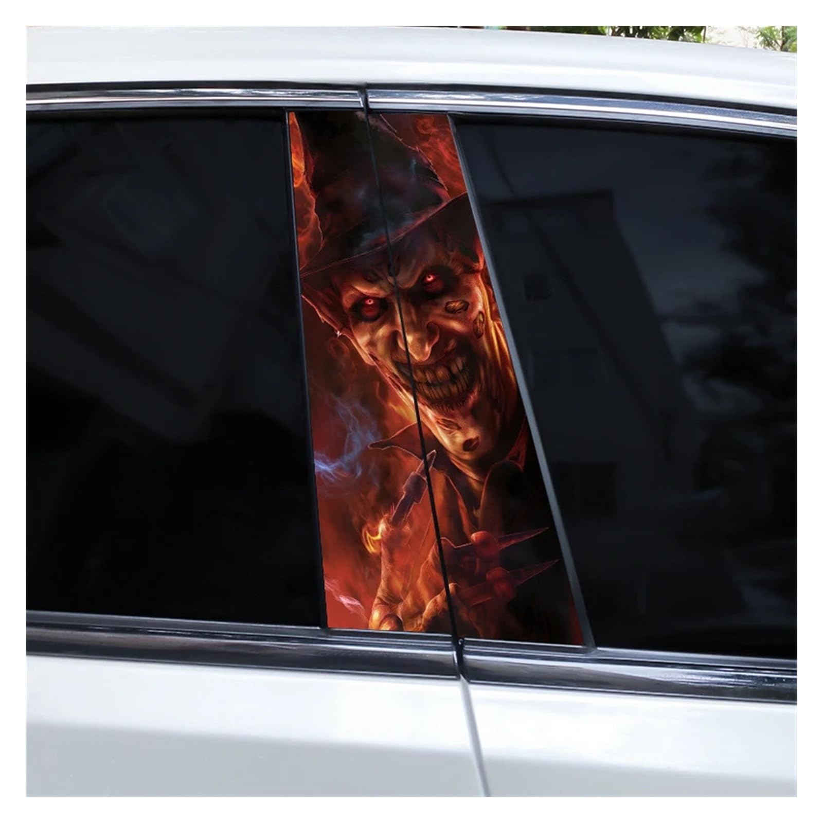 Car Side Decals 2pcs Halloween Horror Clown Car B-Pillar Stickers Cover Scratch Suitable Center Column Holiday Decoration Decal(Style D)