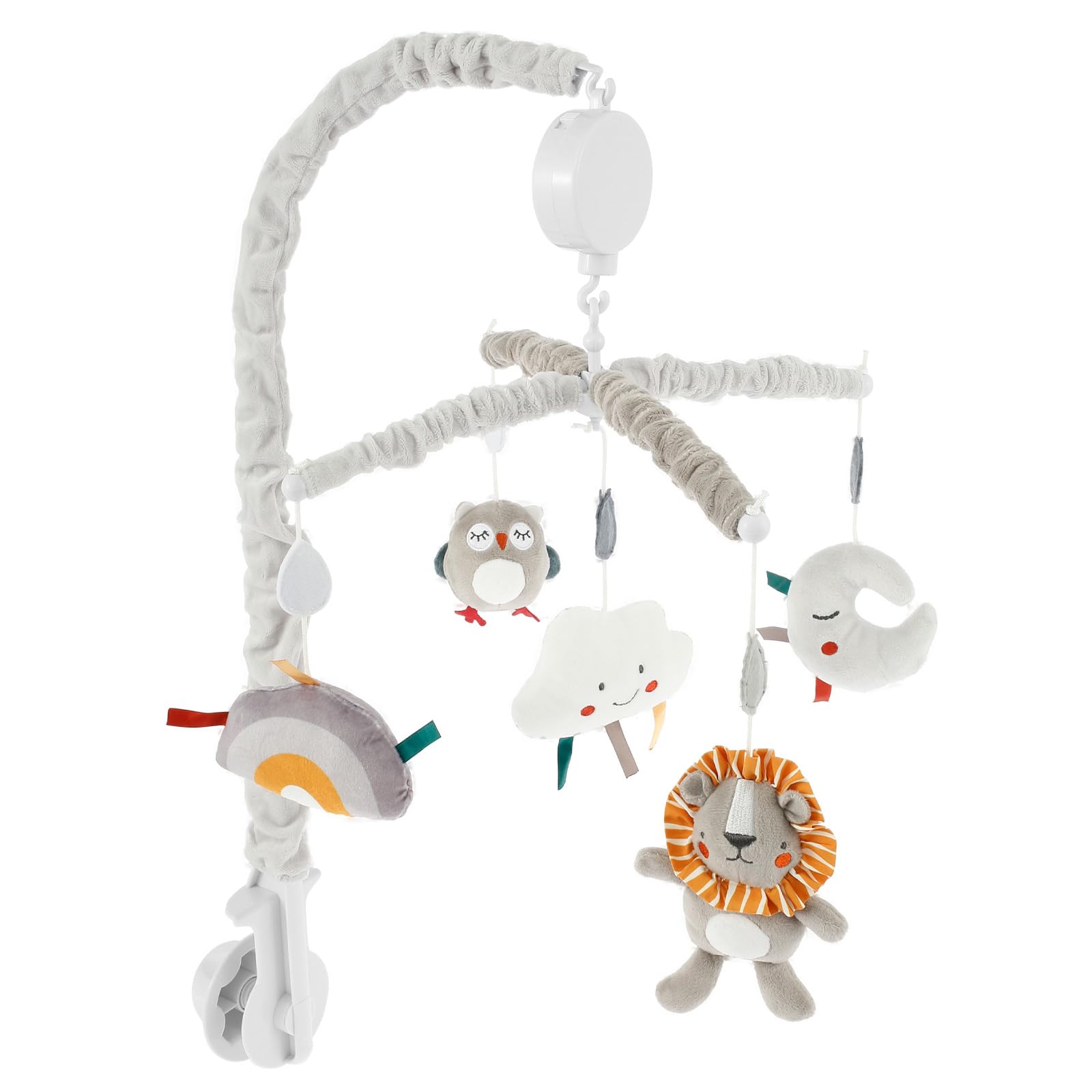 Musical Cot Mobile with Plush Dolls Clip On Baby Crib Mobile with Soft Cover Cute Hanging Crib Toys Montessori Infant Toy Attractive Baby Nursery Mobiles Decor Gift for Newborn 0-12 Months