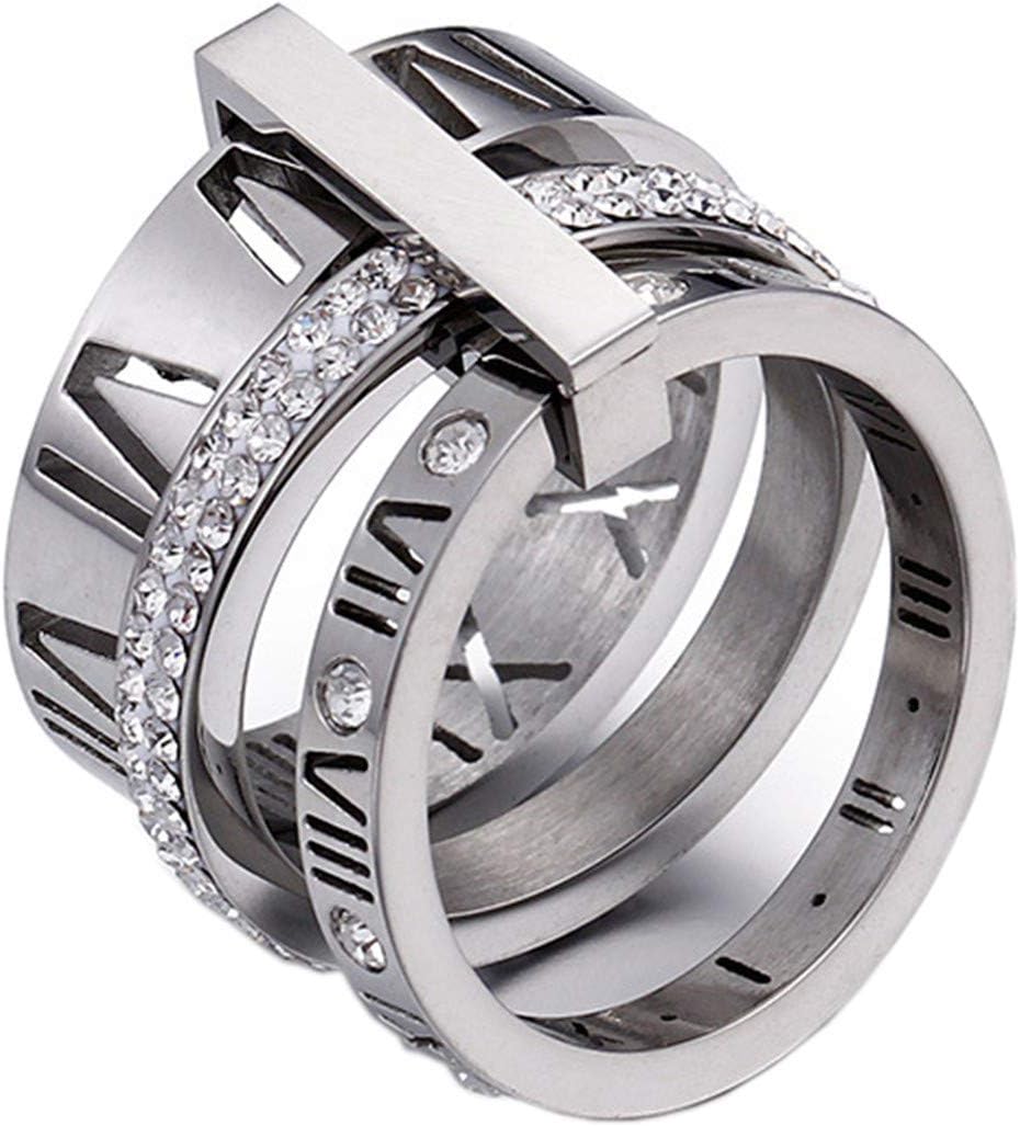 PAMTIER Women Men Stainless Steel Cubic Zirconia Roman Numerals 3 in 1 Ring