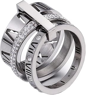 PAMTIER Women Men Stainless Steel Cubic Zirconia Roman Numerals 3 in 1 Ring | Gold Plated, Silver, Rose Gold, Couples, Unisex, Vintage, Unique, Everyday, Personalized, Statement, Gifts, Jewelry
