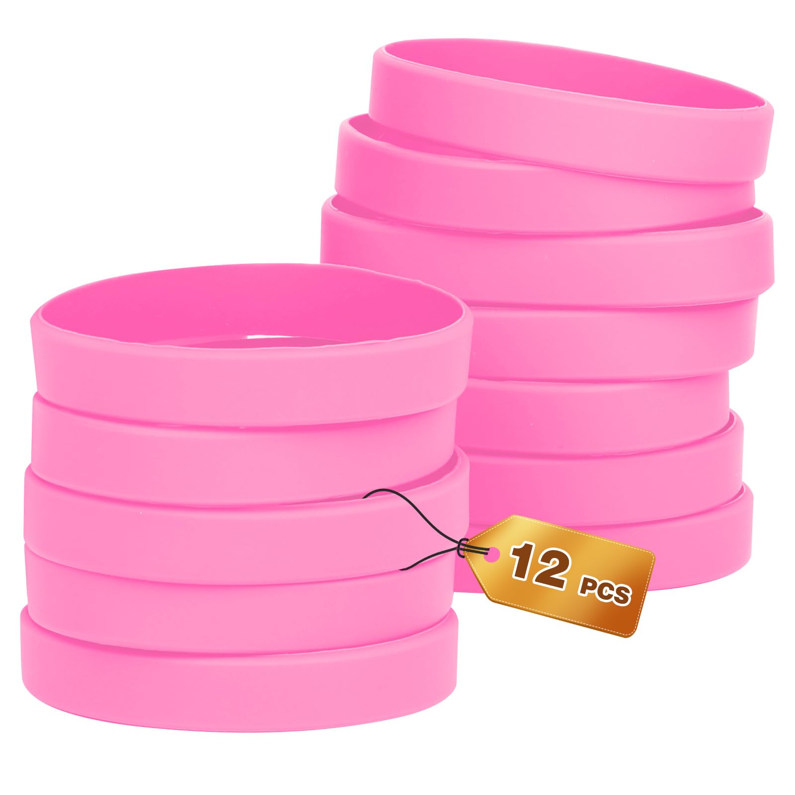 HONTIUS 12PCS Silicone Wristbands, Rubber Wristbands Blank Bulk Wrist Bands Universal Wristband Set for Sport Suitable Men Women Pink