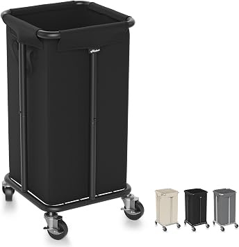 Hodonas Laundry Basket with Wheels, Rolling Laundry Hamper, 30 Gal.115L, Removable and Machine Washable Liner, Steel Frame, Tall Laundry Cart for Laundry Room, Bedroom, Bathroom, Dorm Storage -Black