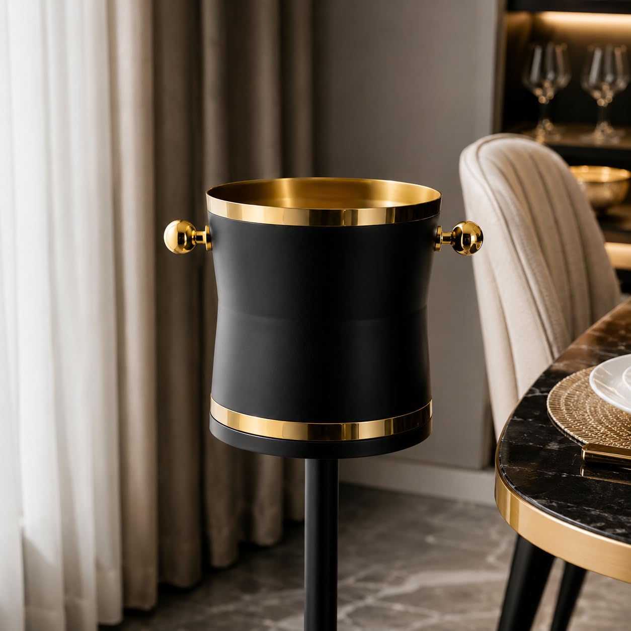 Enfriador de vino de acero inoxidable con soporte, cubo de hielo para eventos y entretenimiento en casa, soporte de 69 cm, cubo de 19,8 x 22 cm, diseño duradero y elegante