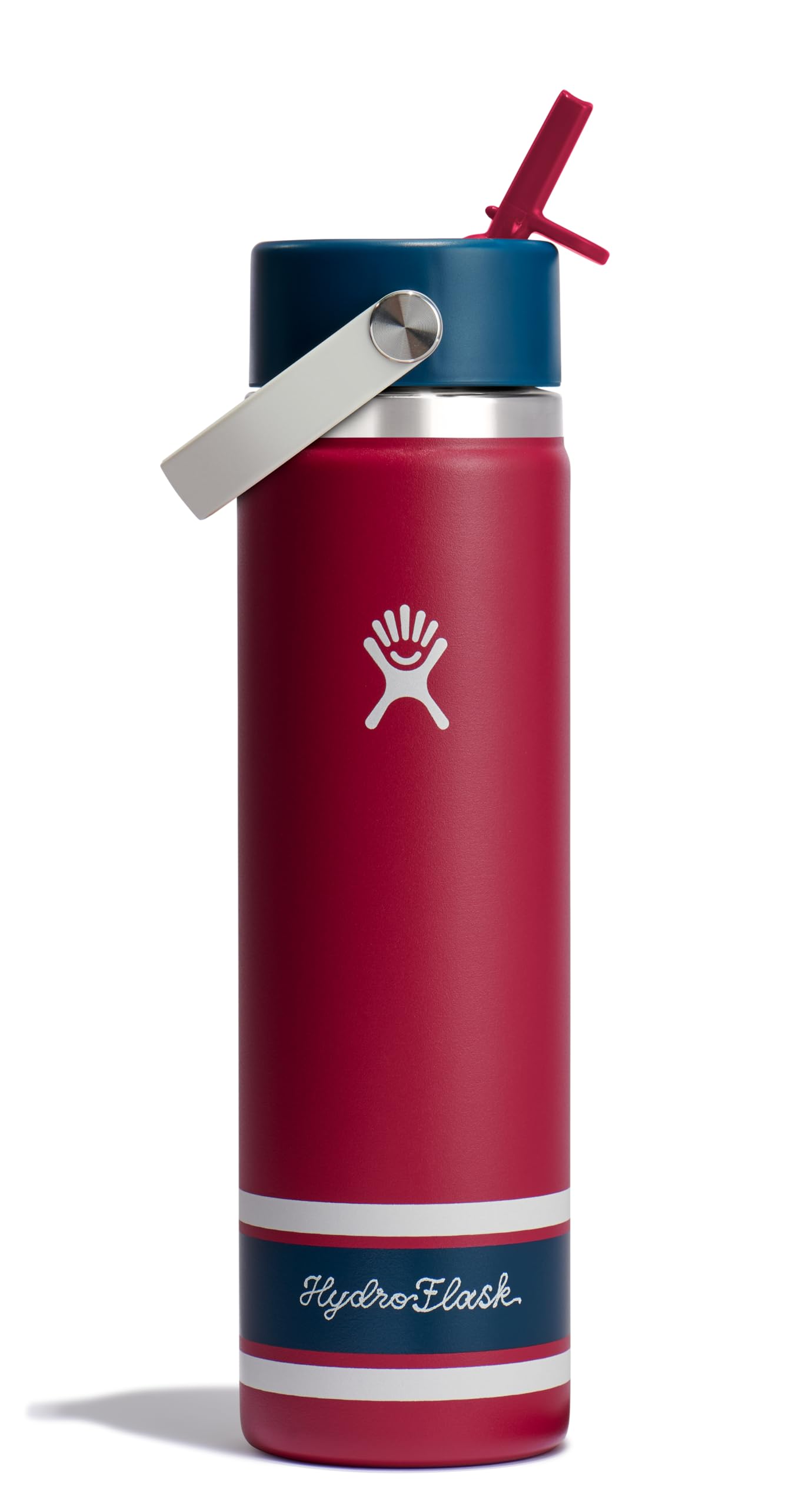 Hydro Flask Water Bottle - Insulated Stainless Steel - Flexible Straw Lid with Wide Hole, Not Spill, Leak-Proof and Refillable, Red (Campus Red)