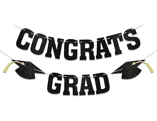 Congrats Grad Banner Black: Class of 2024 Graduation Decorations