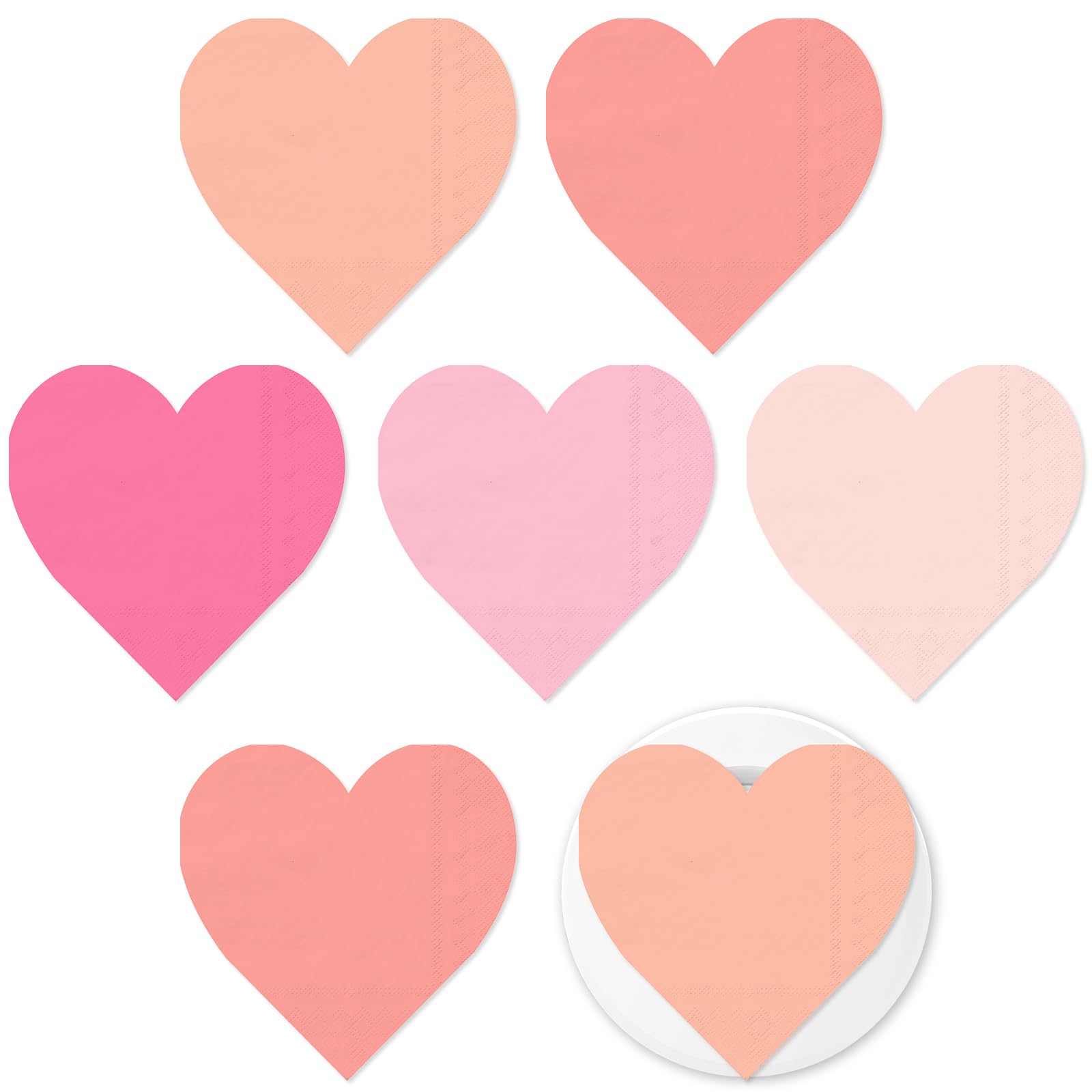 JarThenaAMCS 100Pcs Mother's Day Heart Shaped Paper Napkins 5 Pink Colors Luncheon Napkins Love Heart Disposable Dinner Napkins for Anniversary Party