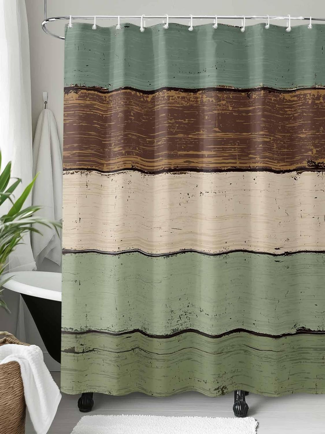 Shower Curtain, Vintage Sage Green Brown Wood Grain Farm Washable Shower Curtain with Hooks Bath Decor Fabric Shower Curtains for Bathroom, Hotel, Stalls, Bathtubs, 66x72 in