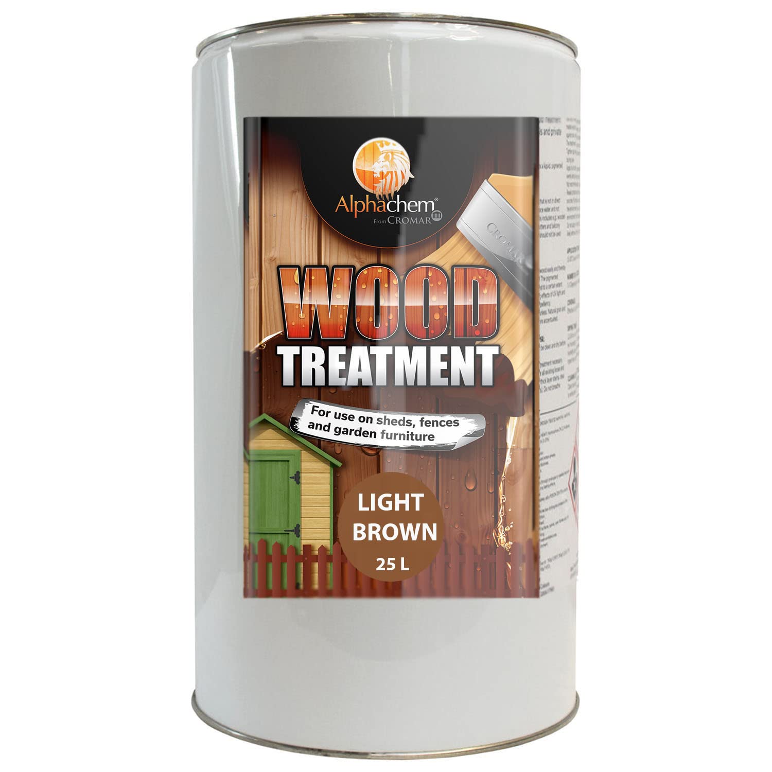 Cromar Alpha Chem Shed Fence Treat | Water Based Decorative Timber Treatment, Suitable for Use on Sheds, Gates, Fences and Timber Posts. - 25 Litre - Light Brown