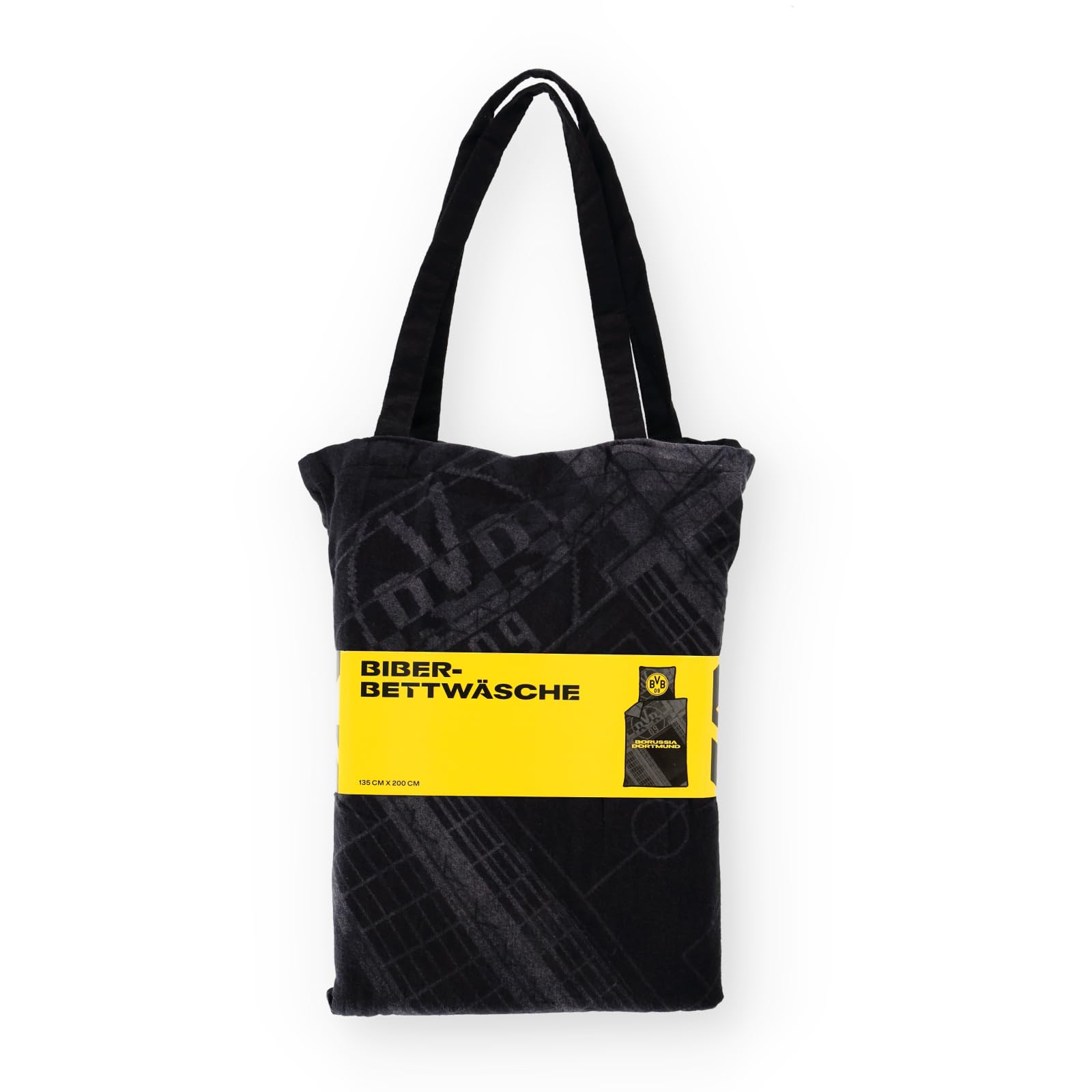 Dortmund BVB Biberbettwäsche Stadion 135 x 200cm | Stadion Luftbild Design, 80 x 80 cm Kissen, 100% Baumwolle, mit Tragetasche