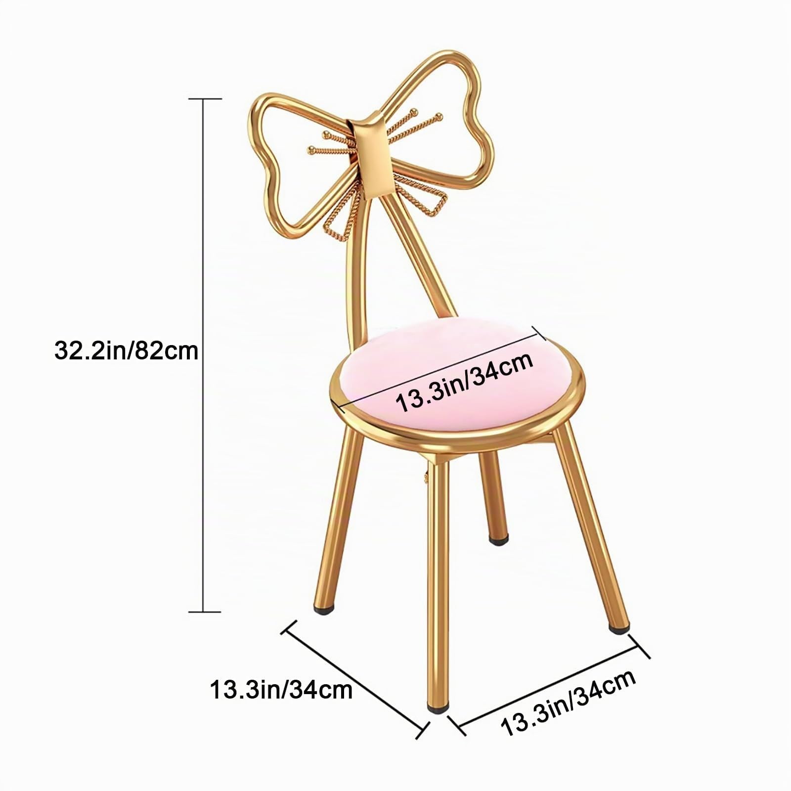 Silla de Maquillaje con Respaldo de Hierro Forjado, Multifuncional, con Lazo de Mariposa, para Dormitorio, Sala de Estar, Cocina (Color: Rosa)